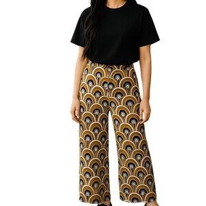 House Of Harlow 1960 Multicolor Wide Leg Satin Deco Print Palazzo Pants Small